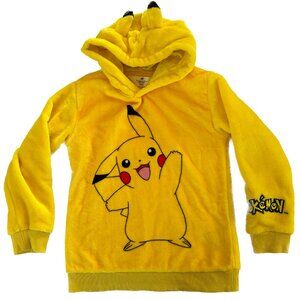 H&M Kids Pokemon Smiley Pikachu Furry Fleece Fuzzy Yellow Hoodie in Yellow sz 6